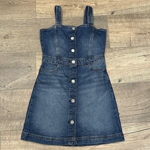 GAP Kids Denim Skirtall L Blue Button Front Pinafore‎ Dress Medium Wash